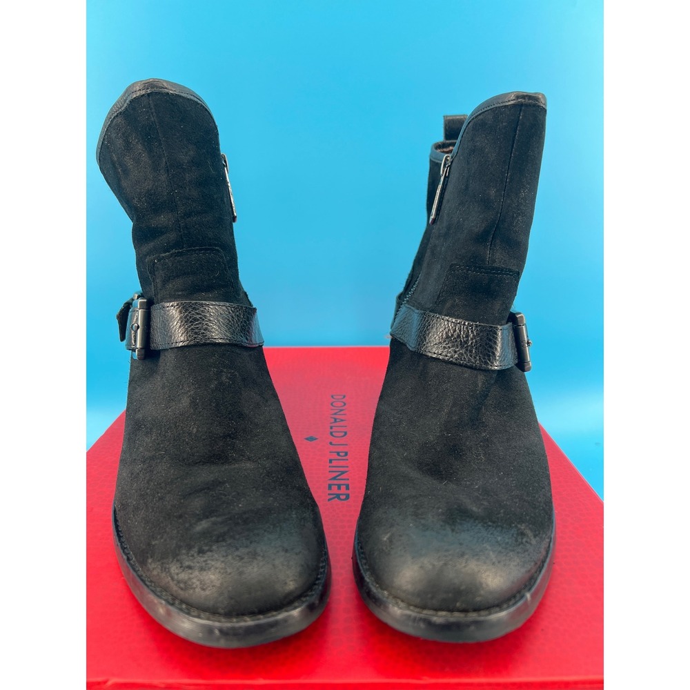 Donald J Pliner Wade-RK Black Reverse Calf Leather Moto Ankle Boots 8.5M